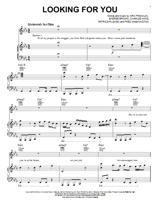 Download Kirk Franklin Looking For You Sheet Music and learn how to play Easy Guitar Tab PDF digital score in minutes