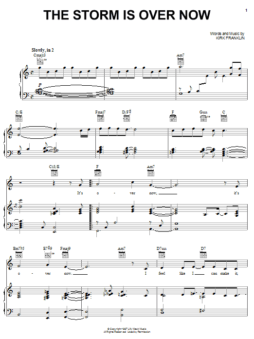 Download Kirk Franklin The Storm Is Over Now Sheet Music and learn how to play Piano, Vocal & Guitar (Right-Hand Melody) PDF digital score in minutes