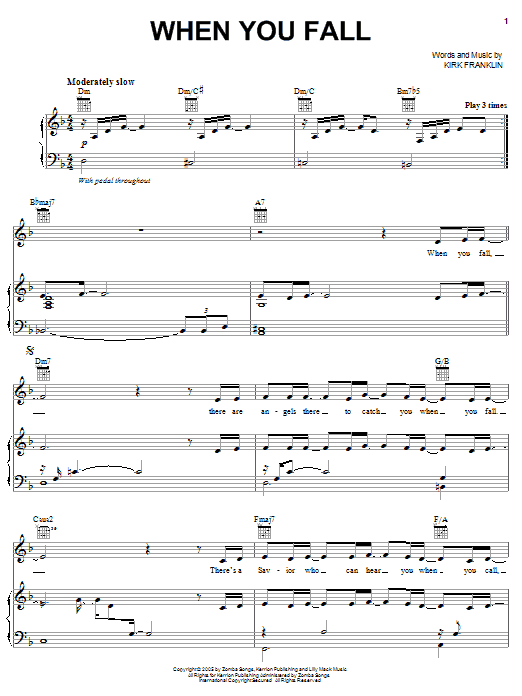 Download Kirk Franklin When You Fall Sheet Music and learn how to play Piano, Vocal & Guitar (Right-Hand Melody) PDF digital score in minutes