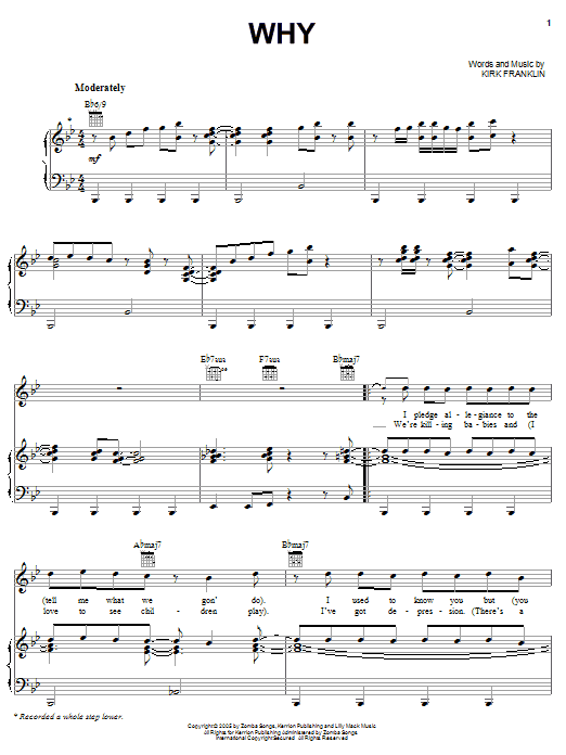 Download Kirk Franklin Why Sheet Music and learn how to play Piano, Vocal & Guitar (Right-Hand Melody) PDF digital score in minutes