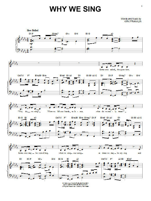 Download Kirk Franklin Why We Sing Sheet Music and learn how to play Piano, Vocal & Guitar (Right-Hand Melody) PDF digital score in minutes