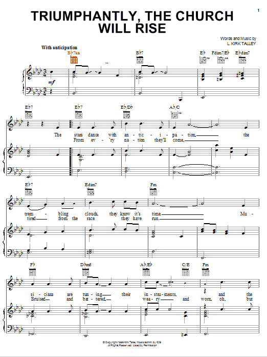 Download Kirk Talley Triumphantly, The Church Will Rise Sheet Music and learn how to play Piano, Vocal & Guitar (Right-Hand Melody) PDF digital score in minutes