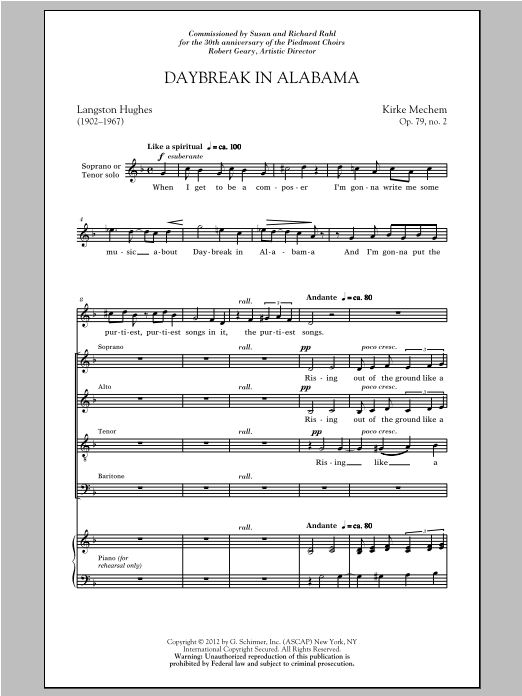 Download Kirke Mechem Daybreak In Alabama Sheet Music and learn how to play SATB PDF digital score in minutes