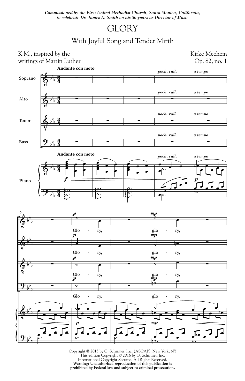 Download Kirke Mechem Glory (With Joyful Song And Tender Mirth) Sheet Music and learn how to play SATB PDF digital score in minutes
