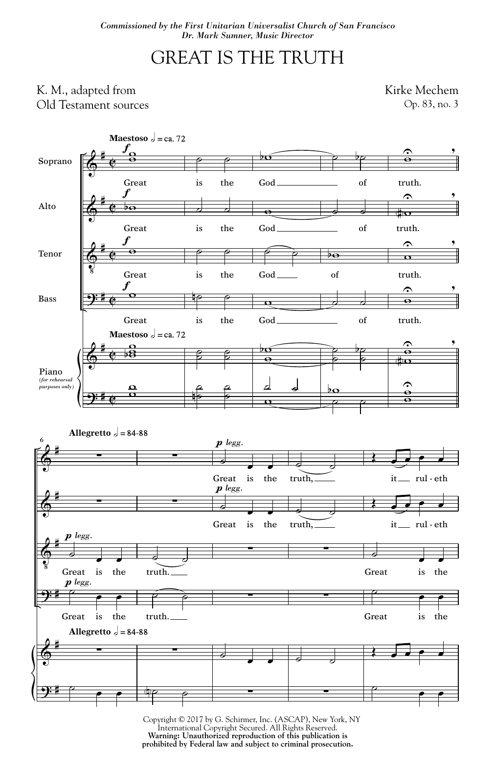 Download Kirke Mechem Great Is The Truth Sheet Music and learn how to play SATB PDF digital score in minutes