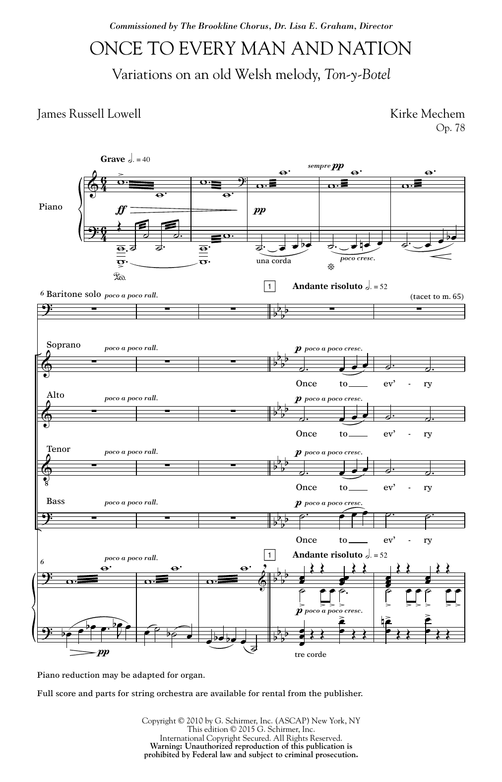 Download Kirke Mechem Once To Every Man And Nation Sheet Music and learn how to play SATB PDF digital score in minutes