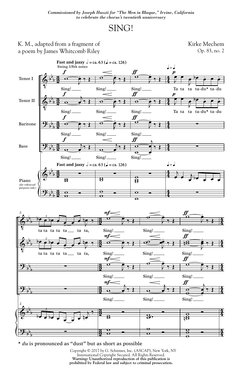 Download Kirke Mechem Sing! Sheet Music and learn how to play TTBB Choir PDF digital score in minutes