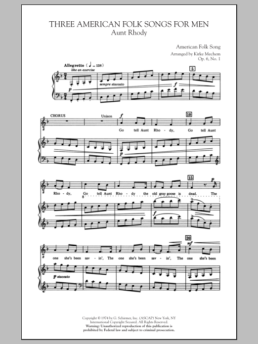 Download Kirke Mechem Three American Folk Songs For Men Sheet Music and learn how to play TTBB PDF digital score in minutes