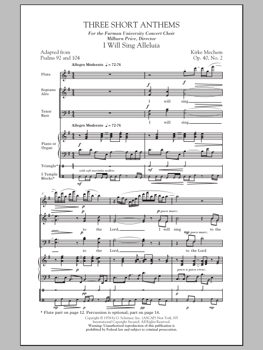 Download Kirke Mechem Three Short Anthems Sheet Music and learn how to play SATB PDF digital score in minutes