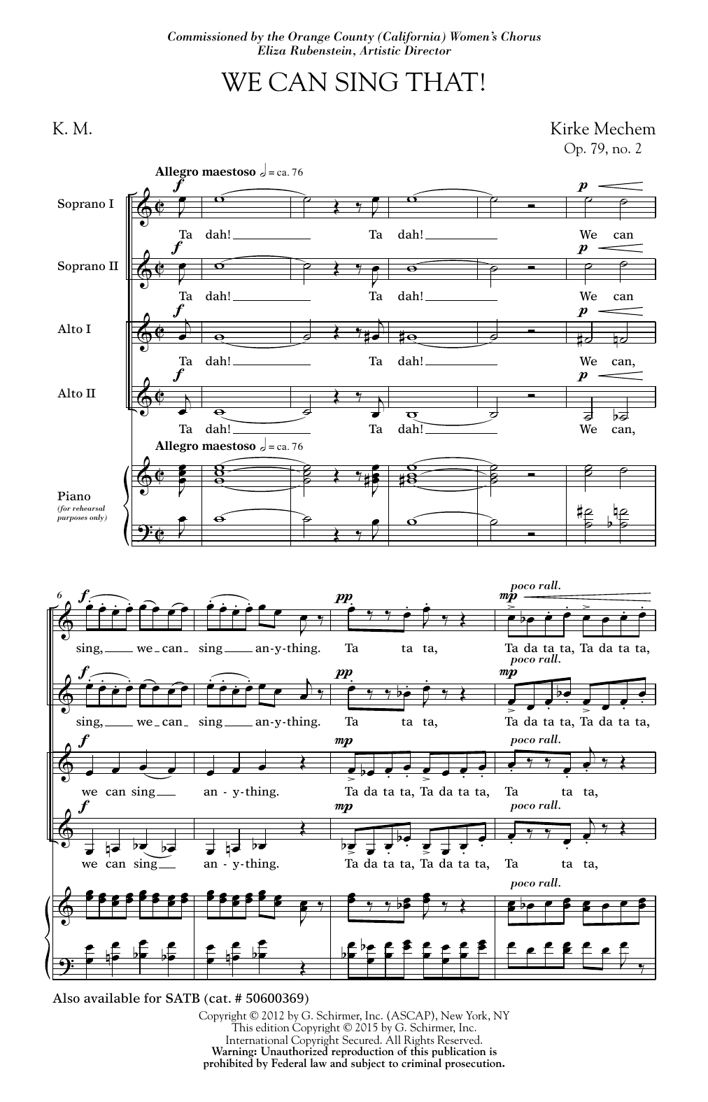 Download Kirke Mechem We Can Sing That Sheet Music and learn how to play SATB PDF digital score in minutes
