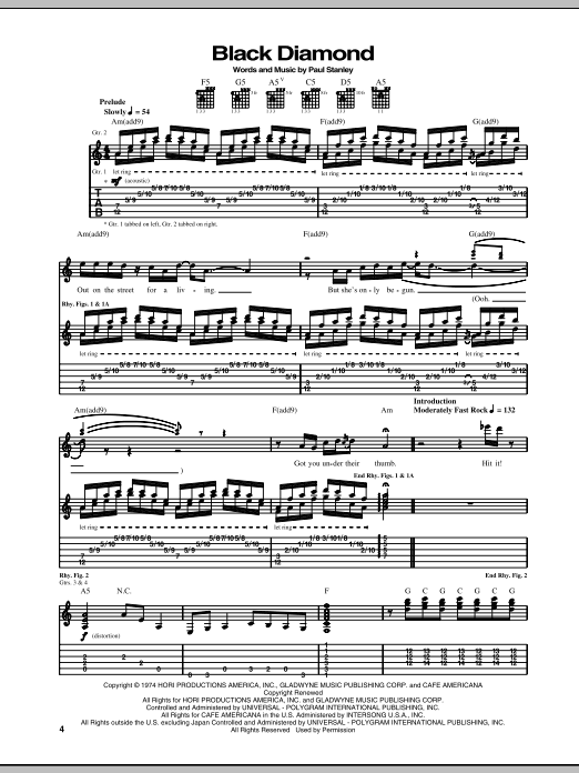 Download KISS Black Diamond Sheet Music and learn how to play Guitar Tab PDF digital score in minutes