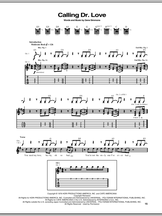 Download Kiss Calling Dr. Love Sheet Music and learn how to play Drums Transcription PDF digital score in minutes
