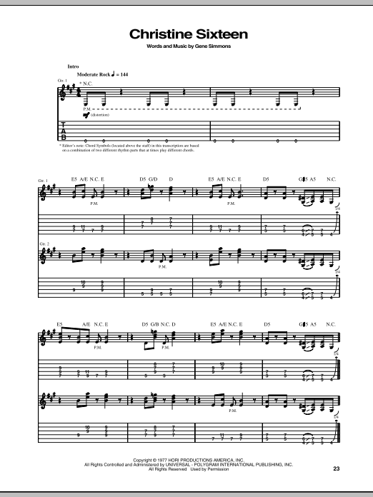 Download KISS Christine Sixteen Sheet Music and learn how to play Guitar Tab PDF digital score in minutes