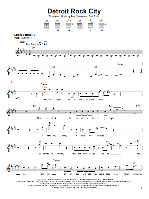 Download KISS Detroit Rock City Sheet Music and learn how to play Bass Guitar Tab PDF digital score in minutes