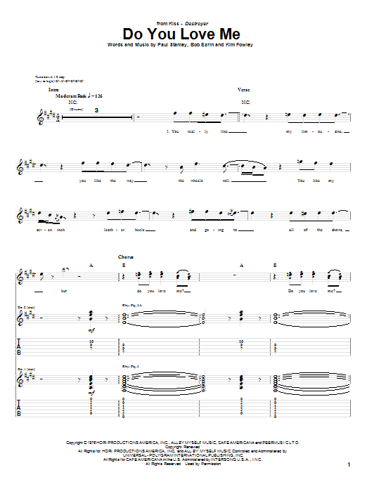 Download KISS Do You Love Me Sheet Music and learn how to play Guitar Tab PDF digital score in minutes