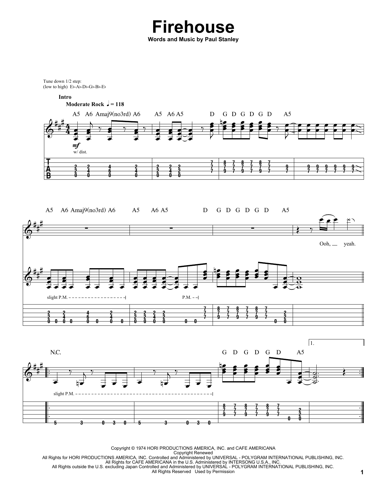 Download KISS Firehouse Sheet Music and learn how to play Guitar Tab PDF digital score in minutes