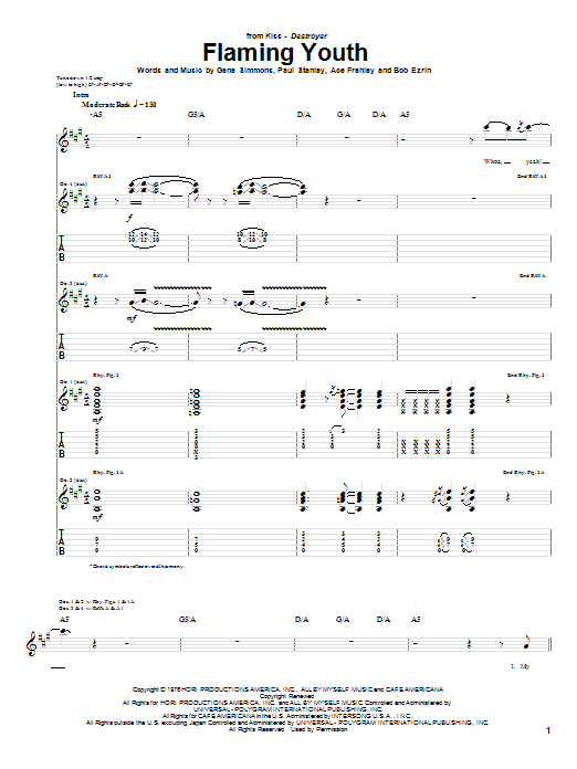 Download KISS Flaming Youth Sheet Music and learn how to play Guitar Tab PDF digital score in minutes