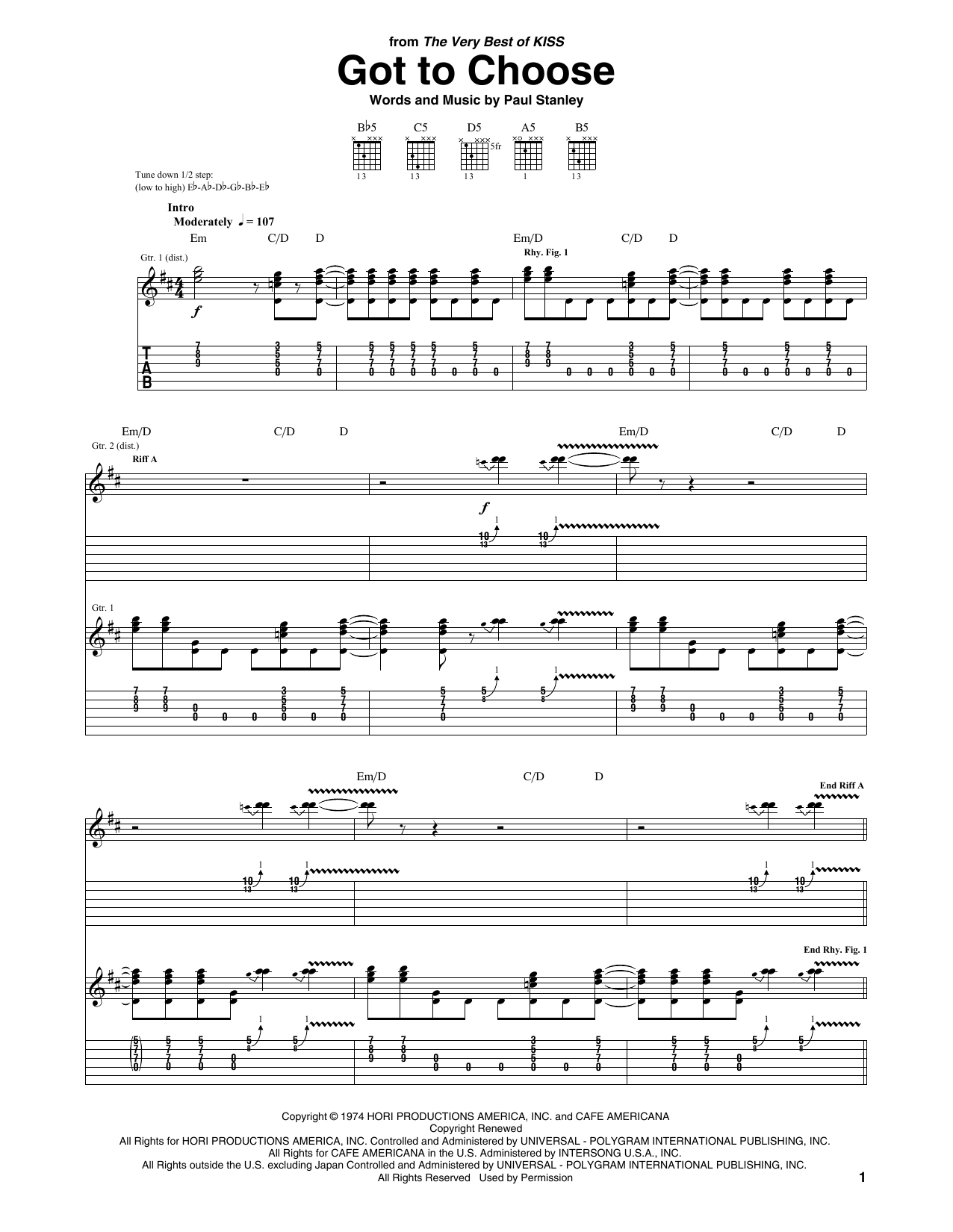 Download KISS Got To Choose Sheet Music and learn how to play Guitar Tab PDF digital score in minutes