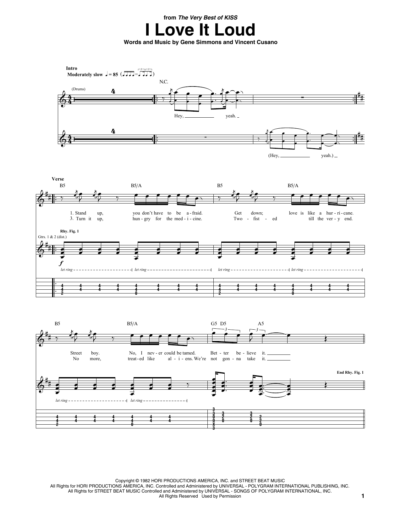 Download KISS I Love It Loud Sheet Music and learn how to play Guitar Tab PDF digital score in minutes