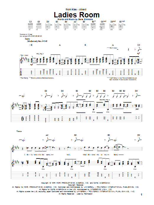 Download KISS Ladies Room Sheet Music and learn how to play Guitar Tab PDF digital score in minutes