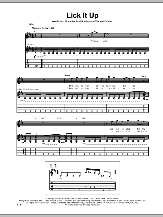 Download Kiss Lick It Up Sheet Music and learn how to play Drums Transcription PDF digital score in minutes