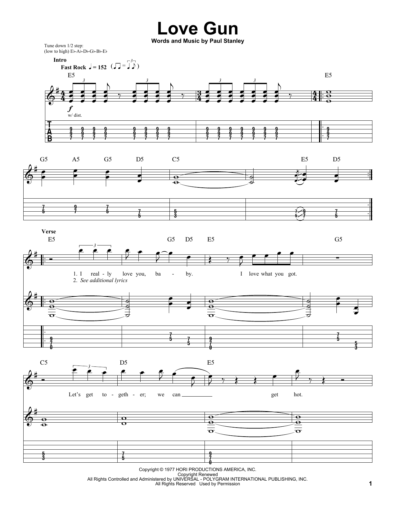 Download Kiss Love Gun Sheet Music and learn how to play Drums Transcription PDF digital score in minutes