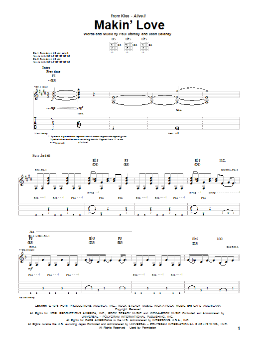 Download KISS Makin' Love Sheet Music and learn how to play Guitar Tab PDF digital score in minutes