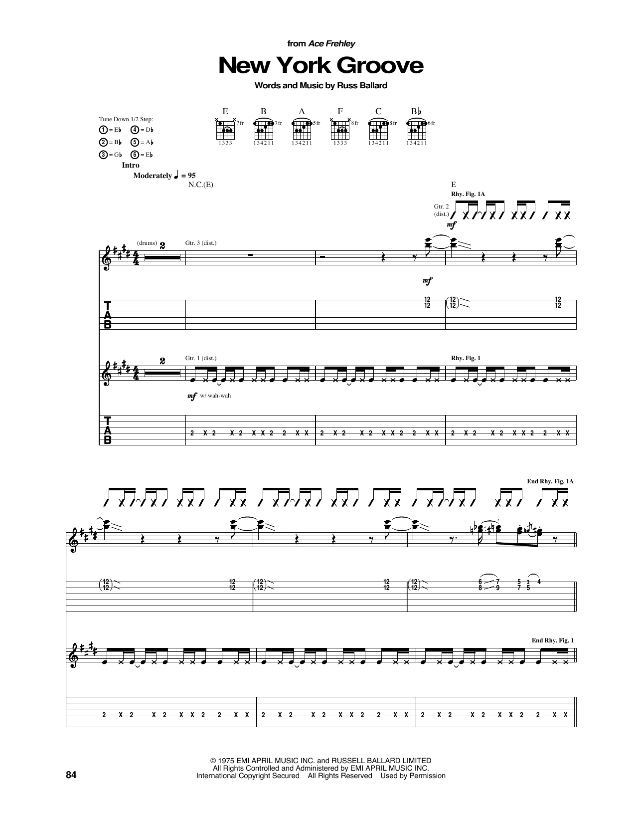 Download KISS New York Groove Sheet Music and learn how to play Guitar Tab PDF digital score in minutes