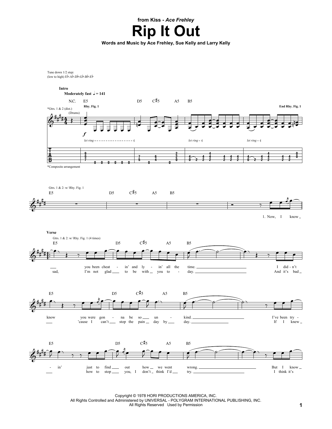 Download Kiss Rip It Out Sheet Music and learn how to play Guitar Tab PDF digital score in minutes