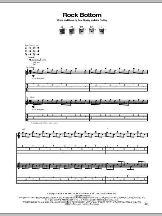 Download KISS Rock Bottom Sheet Music and learn how to play Guitar Tab PDF digital score in minutes