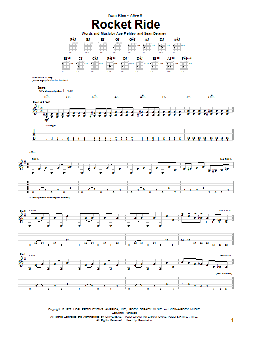 Download KISS Rocket Ride Sheet Music and learn how to play Guitar Tab PDF digital score in minutes
