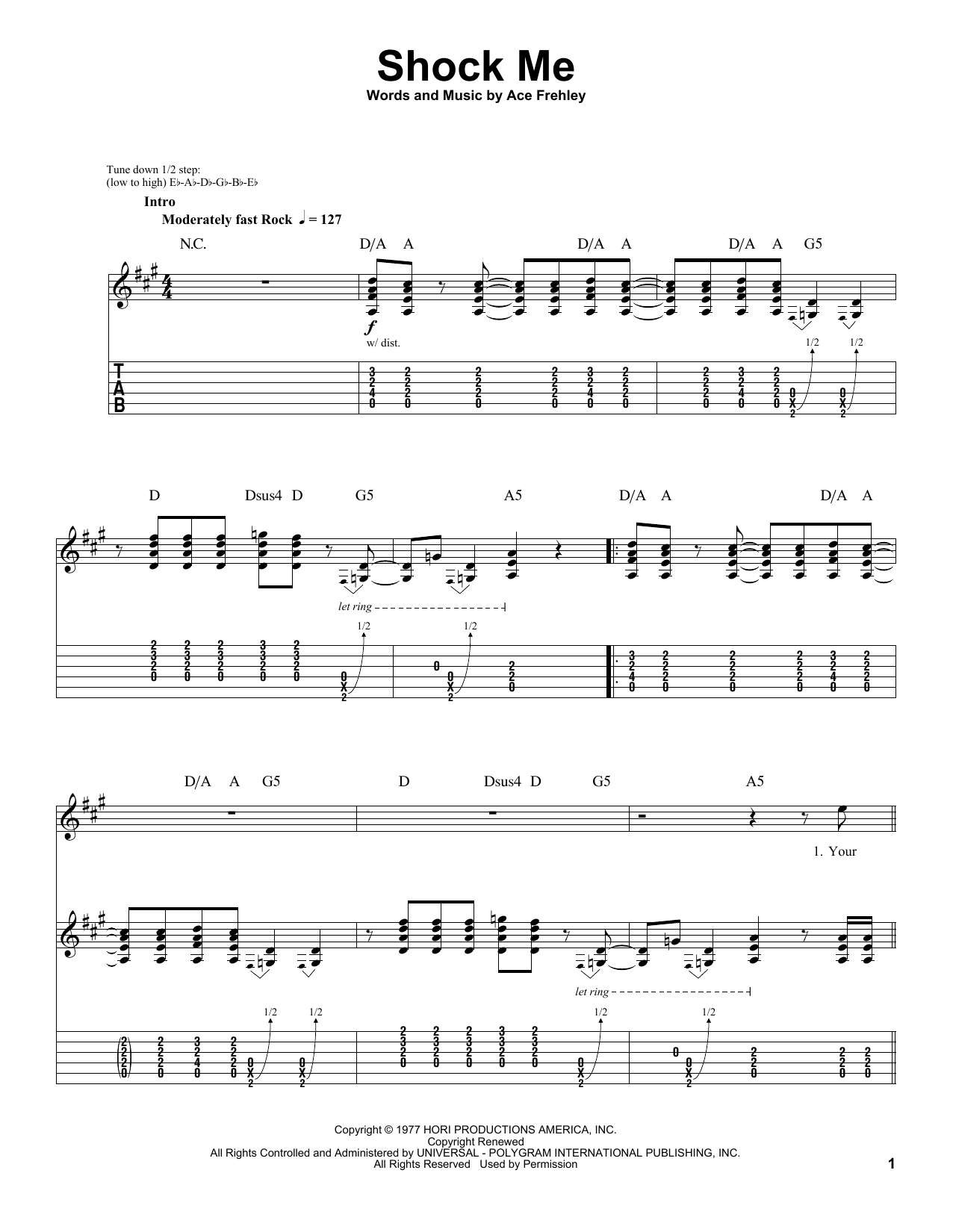 Download KISS Shock Me Sheet Music and learn how to play Guitar Tab (Single Guitar) PDF digital score in minutes