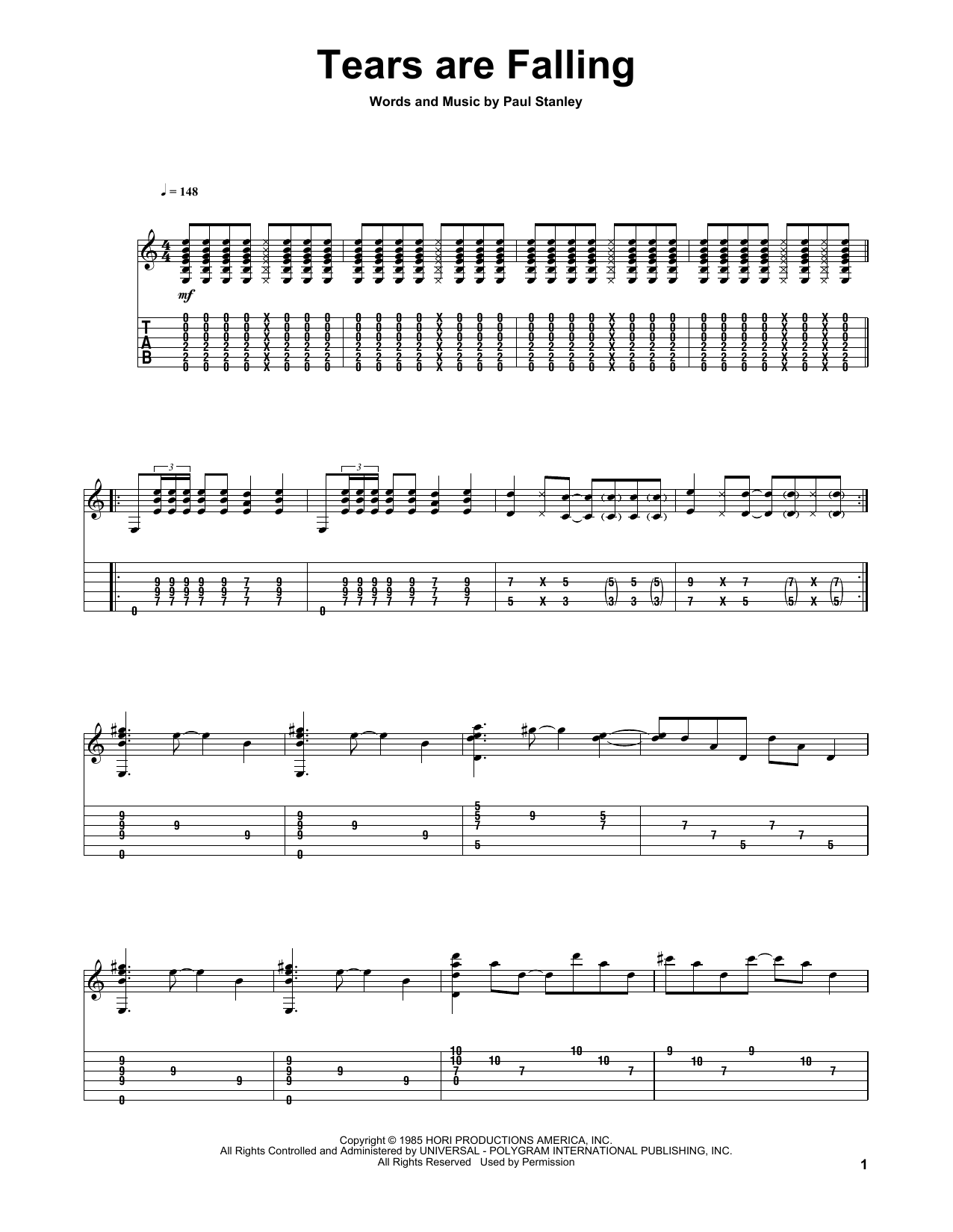 Download Kiss Tears Are Falling Sheet Music and learn how to play Guitar Tab PDF digital score in minutes