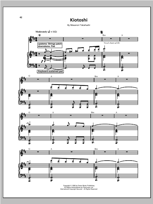 Download Kitaro Kiotoshi Sheet Music and learn how to play Piano, Vocal & Guitar (Right-Hand Melody) PDF digital score in minutes
