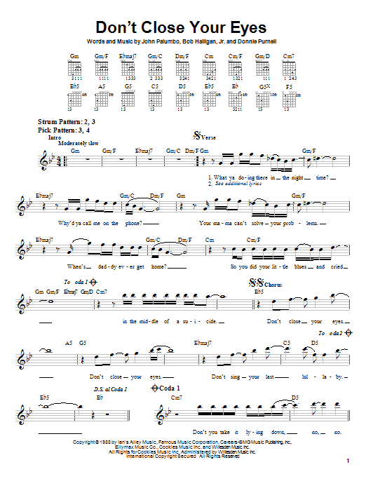 Download Kix Don't Close Your Eyes Sheet Music and learn how to play Easy Guitar PDF digital score in minutes