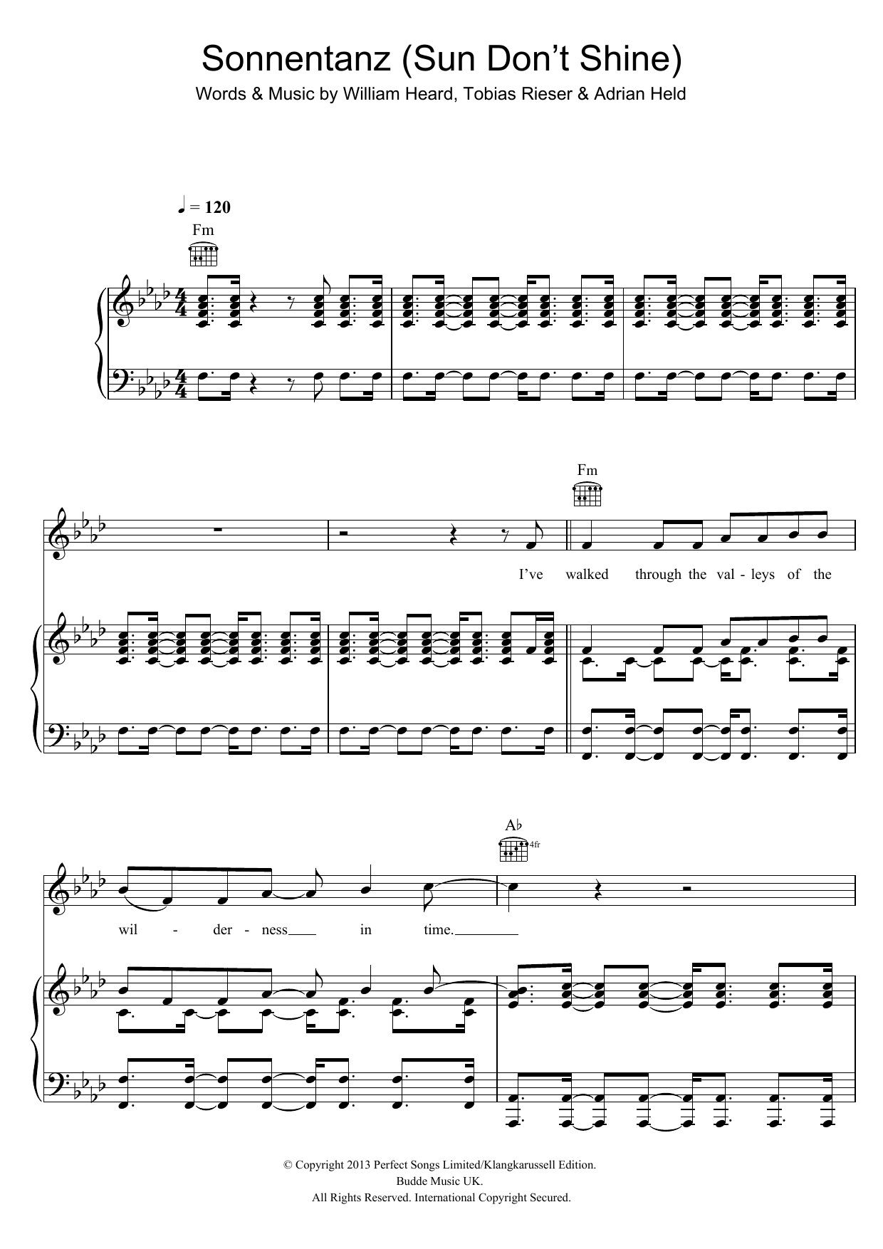 Download Klangkarussell Sonnentanz (Sun Don't Shine) Sheet Music and learn how to play Piano, Vocal & Guitar (Right-Hand Melody) PDF digital score in minutes