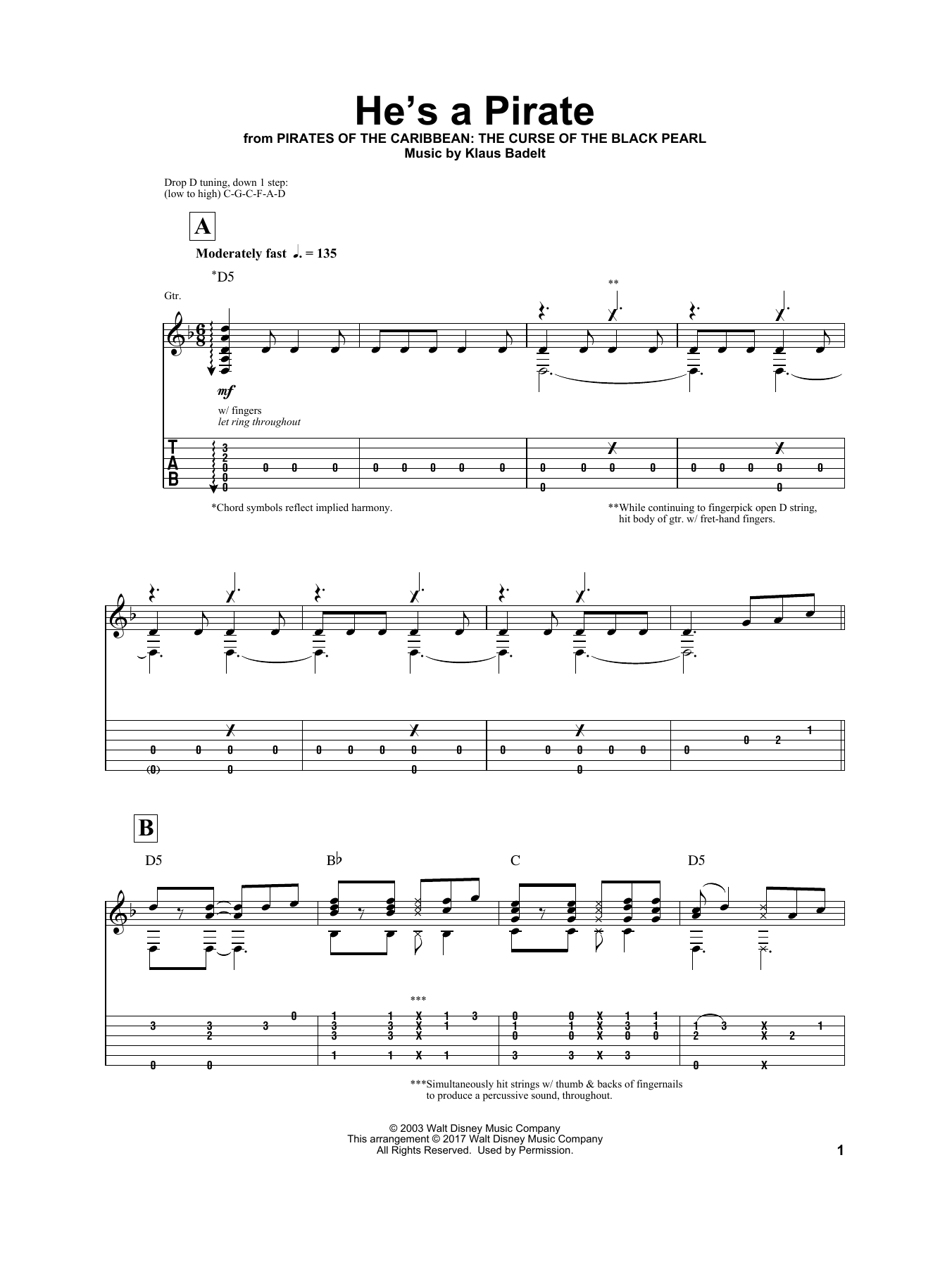 Download Igor Presnyakov He's A Pirate Sheet Music and learn how to play Guitar Tab PDF digital score in minutes