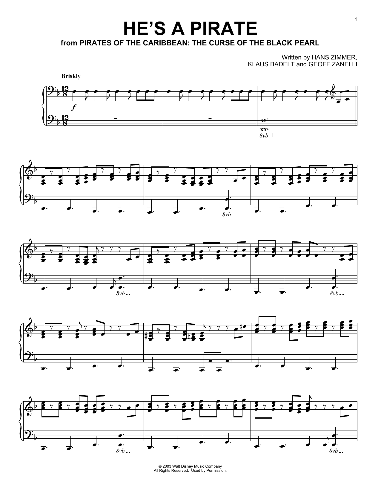 Download Klaus Badelt He's A Pirate (from Pirates Of The Caribbean: The Curse Of The Black Pearl) Sheet Music and learn how to play Guitar Tab PDF digital score in minutes
