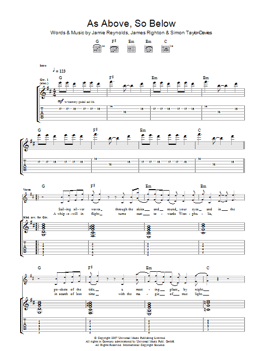 Download Klaxons As Above So Below Sheet Music and learn how to play Guitar Tab PDF digital score in minutes