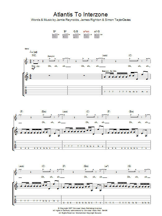 Download Klaxons Atlantis To Interzone Sheet Music and learn how to play Guitar Tab PDF digital score in minutes