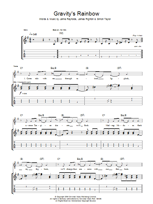 Download Klaxons Gravity's Rainbow Sheet Music and learn how to play Guitar Tab PDF digital score in minutes