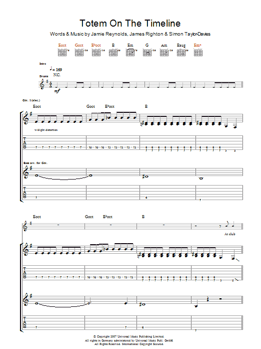 Download Klaxons Totem On The Timeline Sheet Music and learn how to play Guitar Tab PDF digital score in minutes