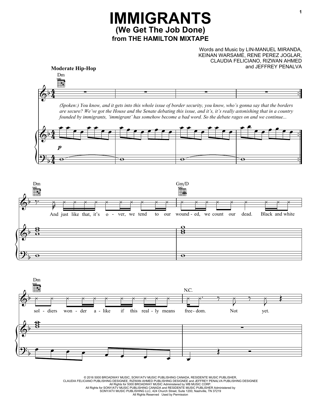 Download Lin-Manuel Miranda Immigrants (We Get The Job Done) Sheet Music and learn how to play Piano, Vocal & Guitar (Right-Hand Melody) PDF digital score in minutes