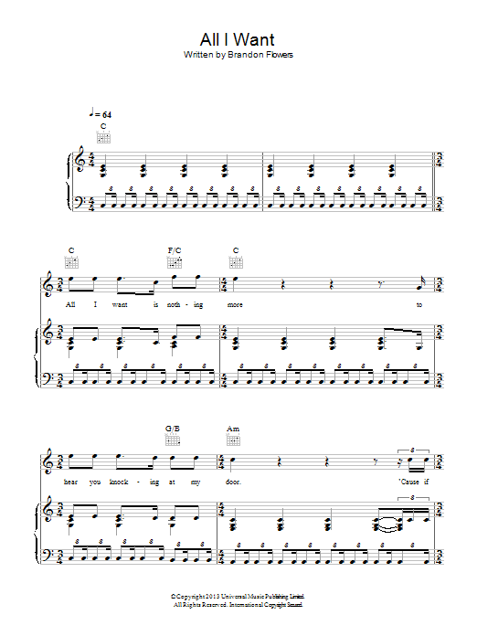 Download Kodaline All I Want Sheet Music and learn how to play Piano, Vocal & Guitar (Right-Hand Melody) PDF digital score in minutes