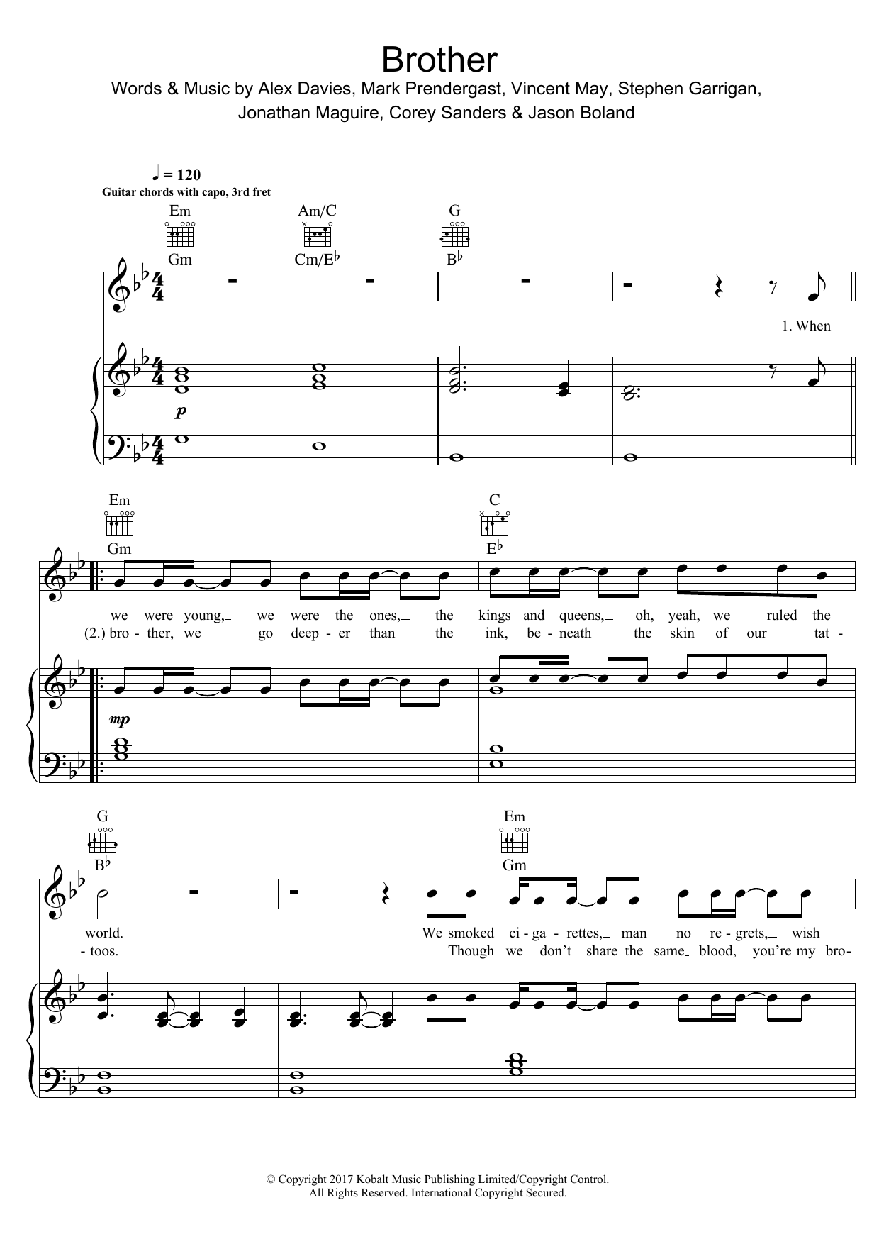 Download Kodaline Brother Sheet Music and learn how to play Piano, Vocal & Guitar (Right-Hand Melody) PDF digital score in minutes