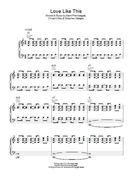 Download Kodaline Love Like This Sheet Music and learn how to play Piano, Vocal & Guitar (Right-Hand Melody) PDF digital score in minutes