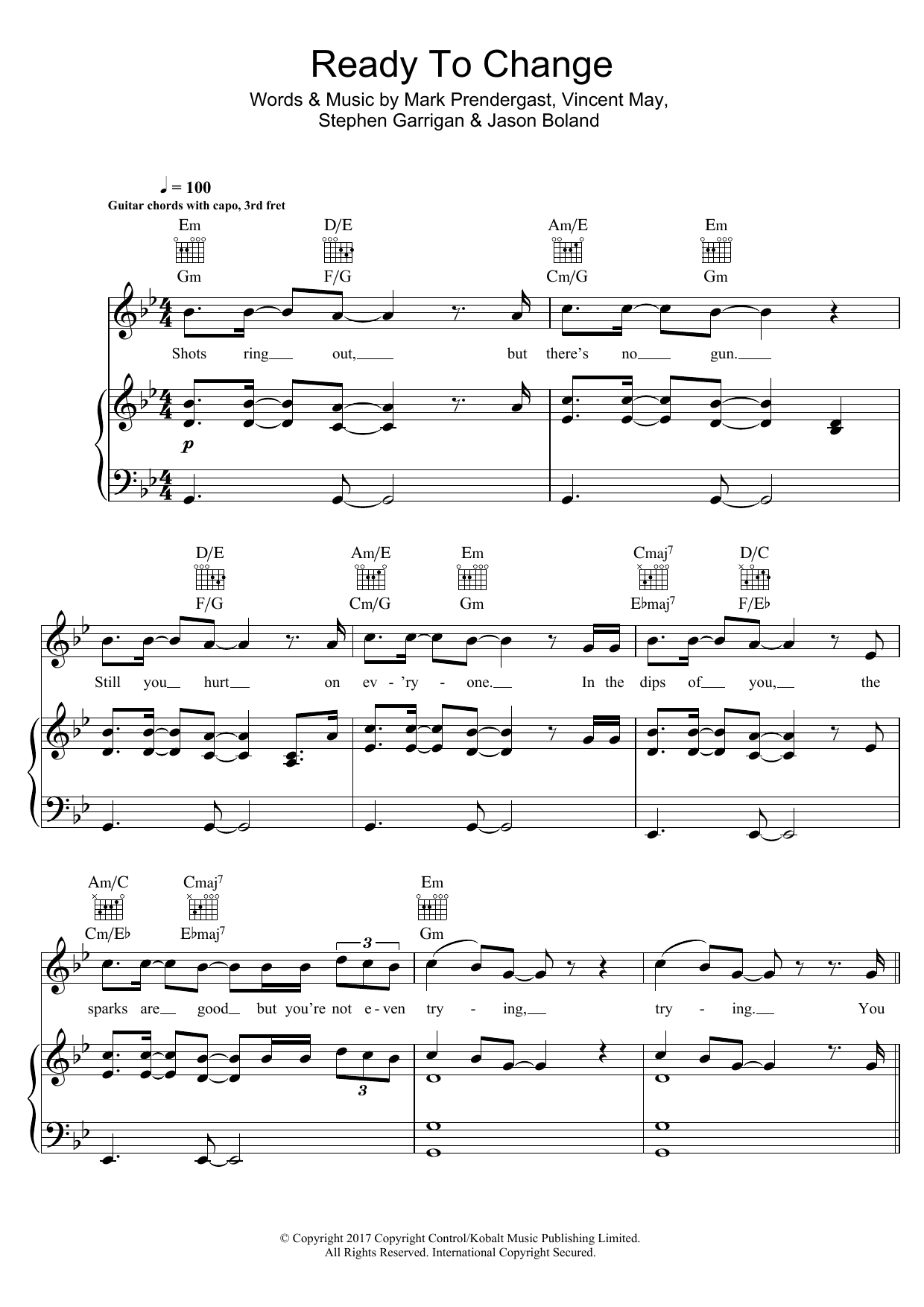 Download Kodaline Ready To Change Sheet Music and learn how to play Piano, Vocal & Guitar (Right-Hand Melody) PDF digital score in minutes