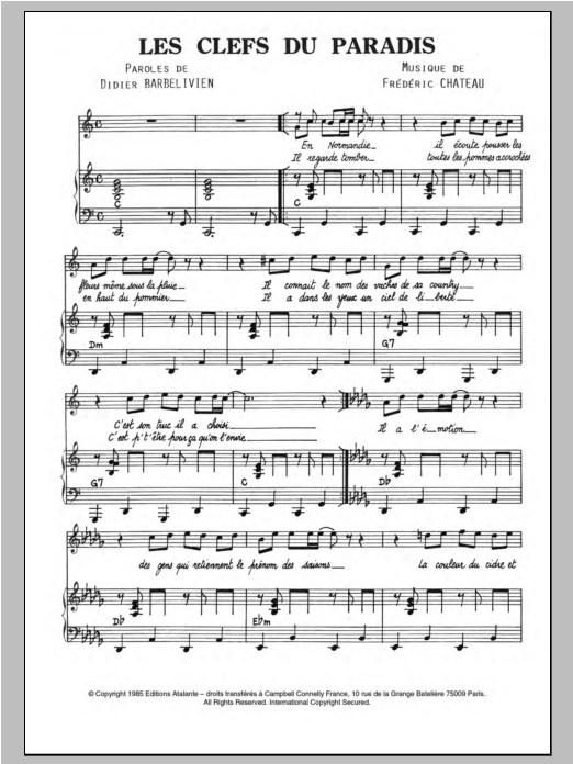 Download Koeurs Les Clefs Du Paradis Sheet Music and learn how to play Piano & Vocal PDF digital score in minutes