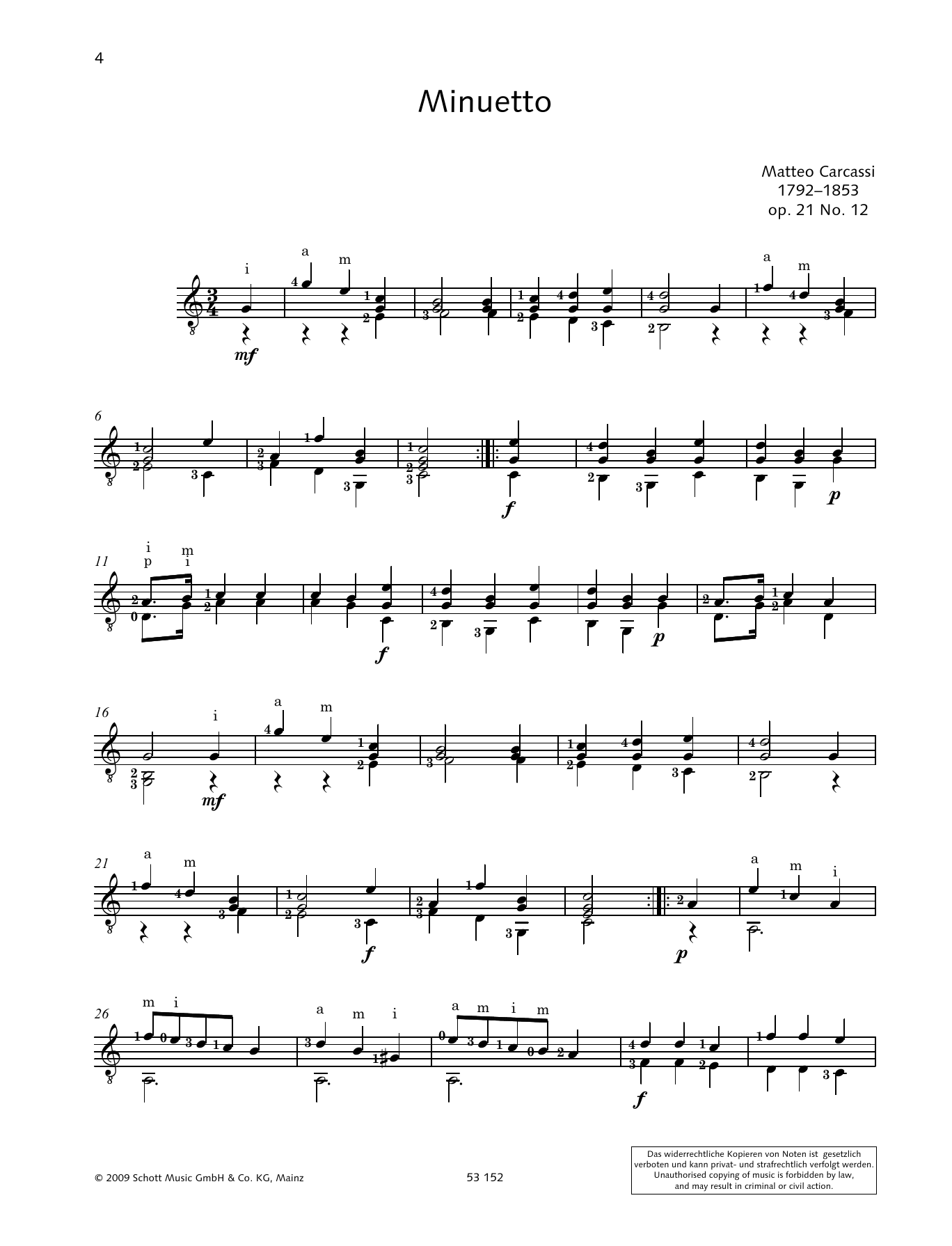 Download Konrad Ragossnig Minuetto Sheet Music and learn how to play Solo Guitar PDF digital score in minutes