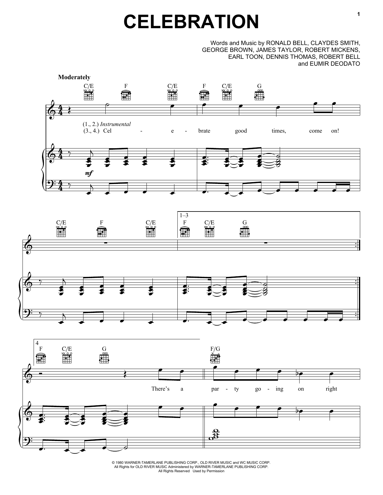 Download Kool And The Gang Celebration Sheet Music and learn how to play Piano, Vocal & Guitar (Right-Hand Melody) PDF digital score in minutes